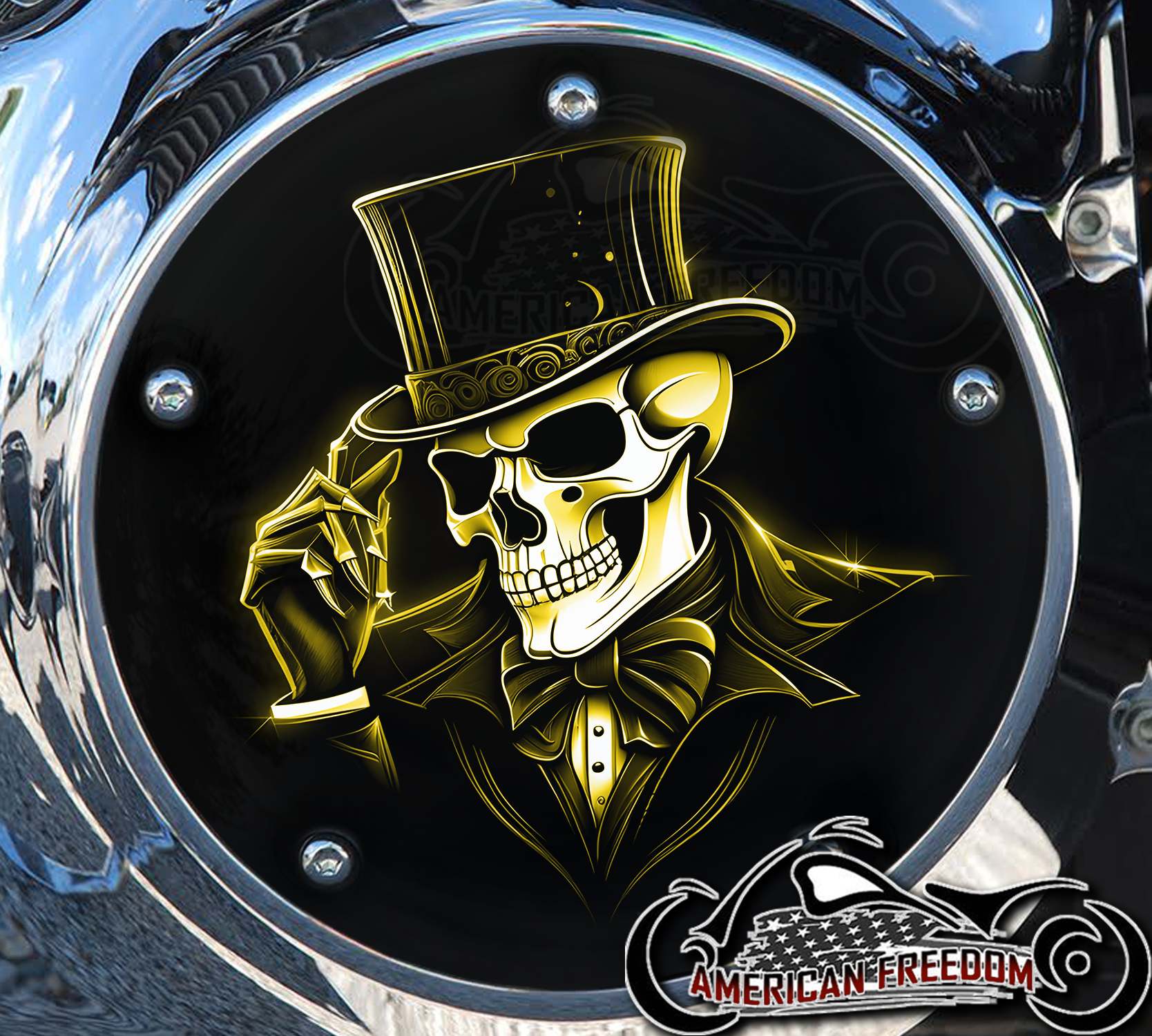 Custom Derby Cover - Top Hat Skull (Yellow)